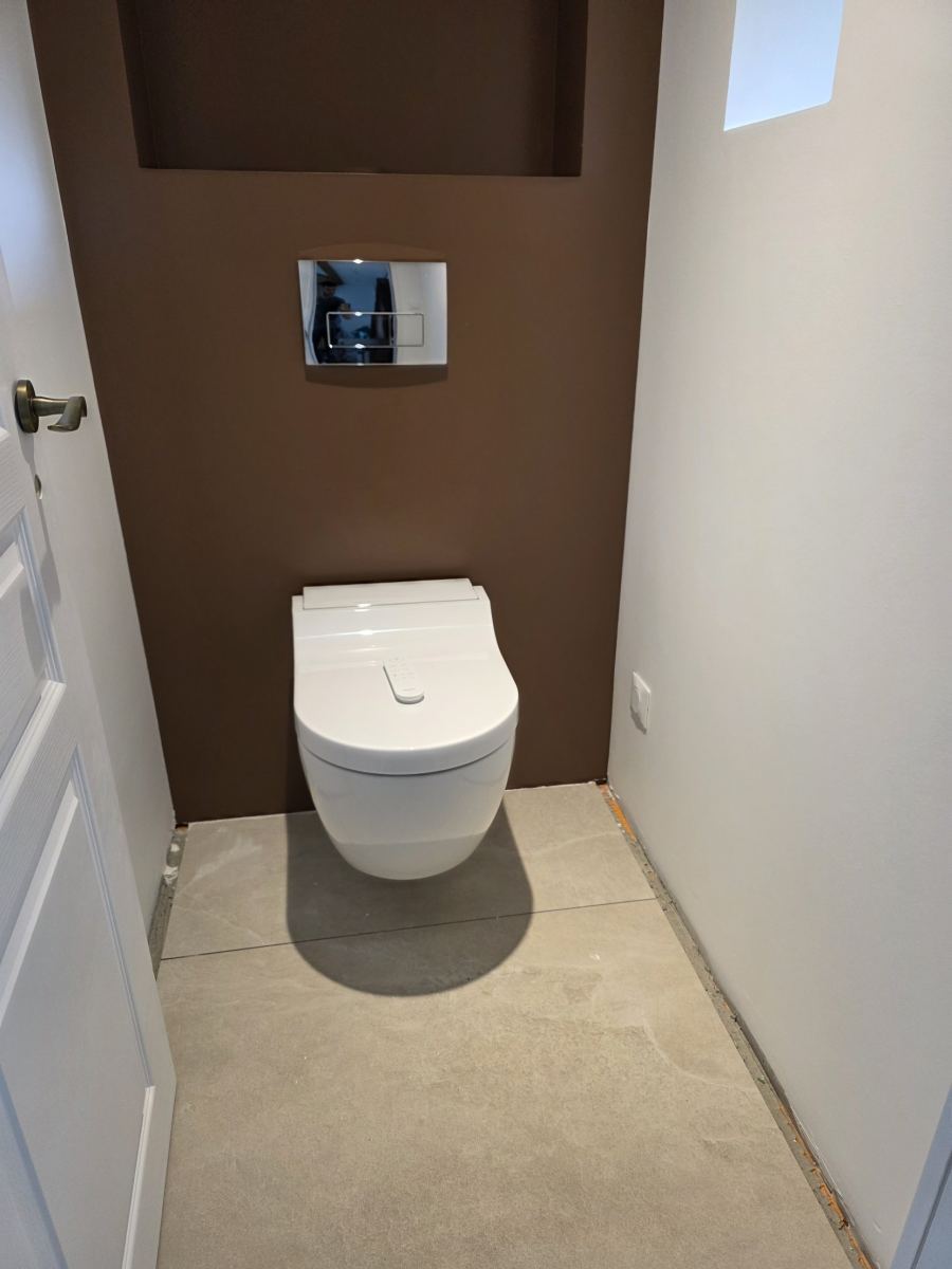 WC lavant suspendu sur mur brun